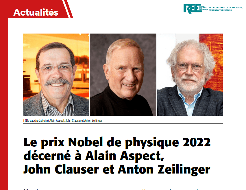 Lire la suite à propos de l’article Le Prix Nobel de physique 2022 décerné à Alain Aspect, John Clauser, et Anton Zeilinger