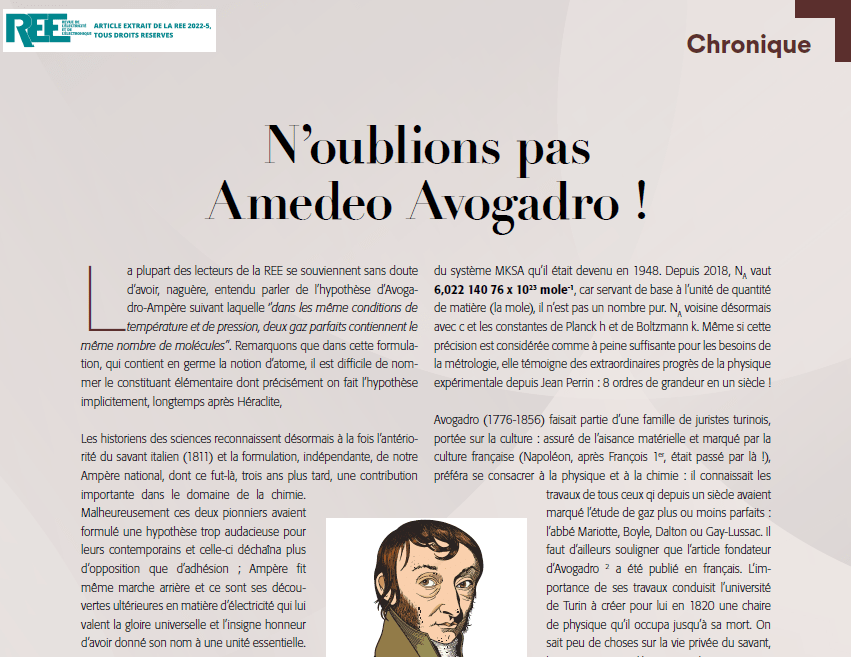 Lire la suite à propos de l’article N’oublions pas Amedeo Avogadro !